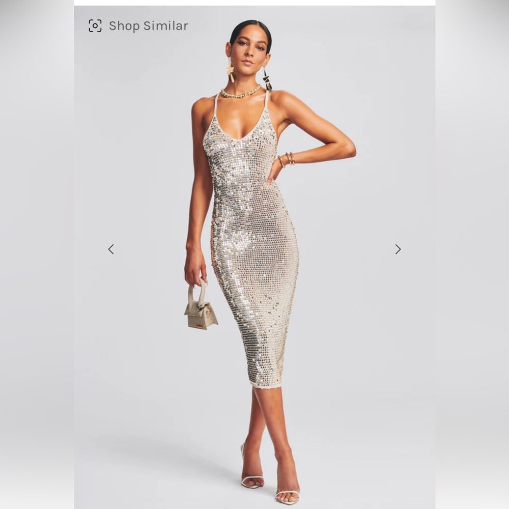 Retrofete Glittering Silver Midi Dress